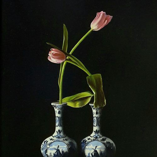 Tulpen-in-Delftsblauwe-vaasjes-50x35cm